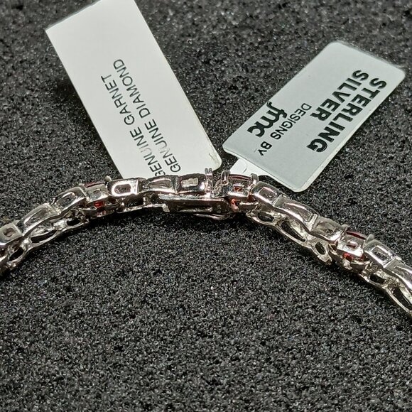 .925 Sterling Silver Garnet & Diamond Tennis Bracelet 7½" Light Red NWT FMC - Picture 7 of 9